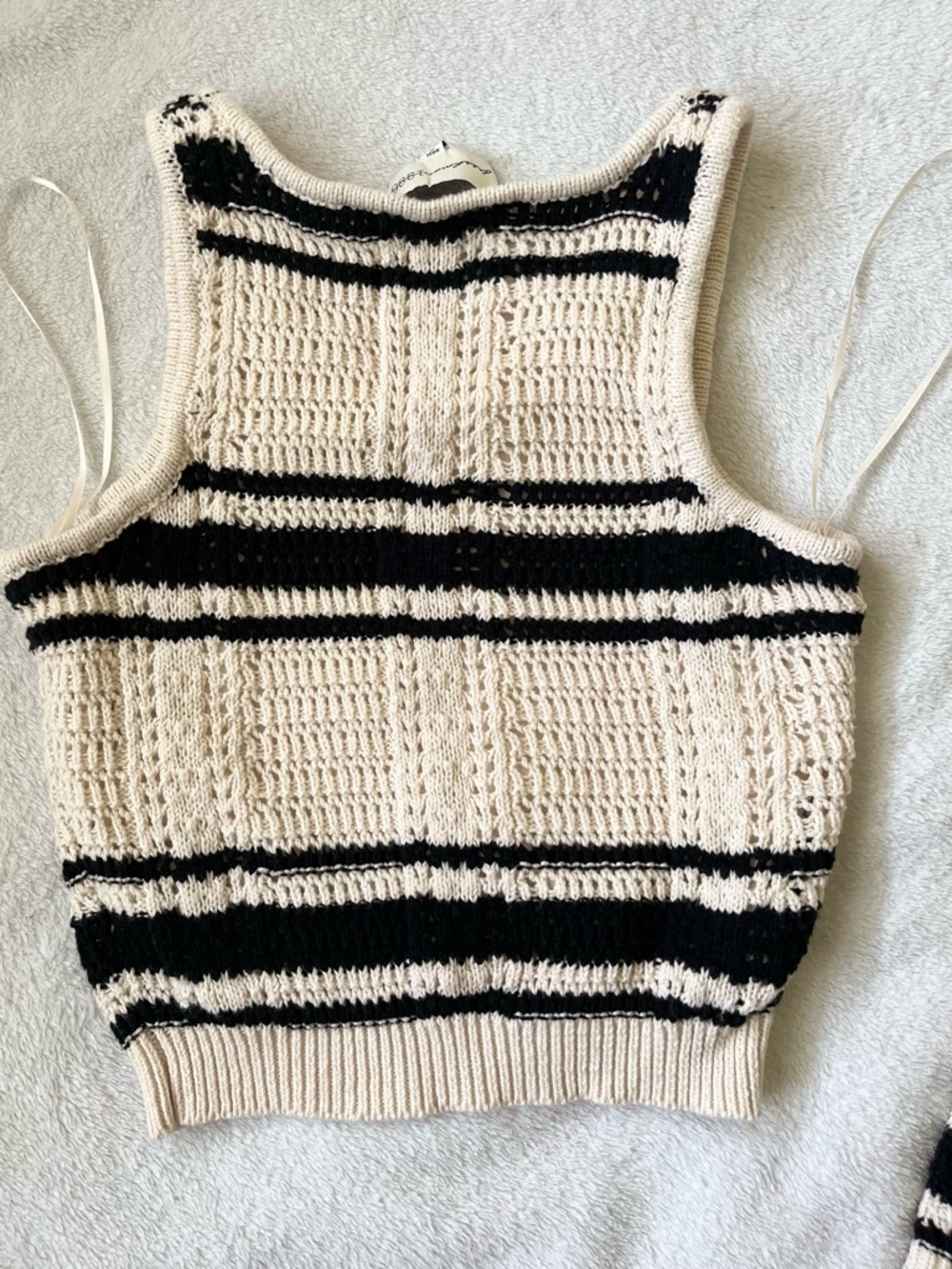Striped Knit Maxi Skirt with Matching Crop Tank - Cream & Black - Picture 5 of 10